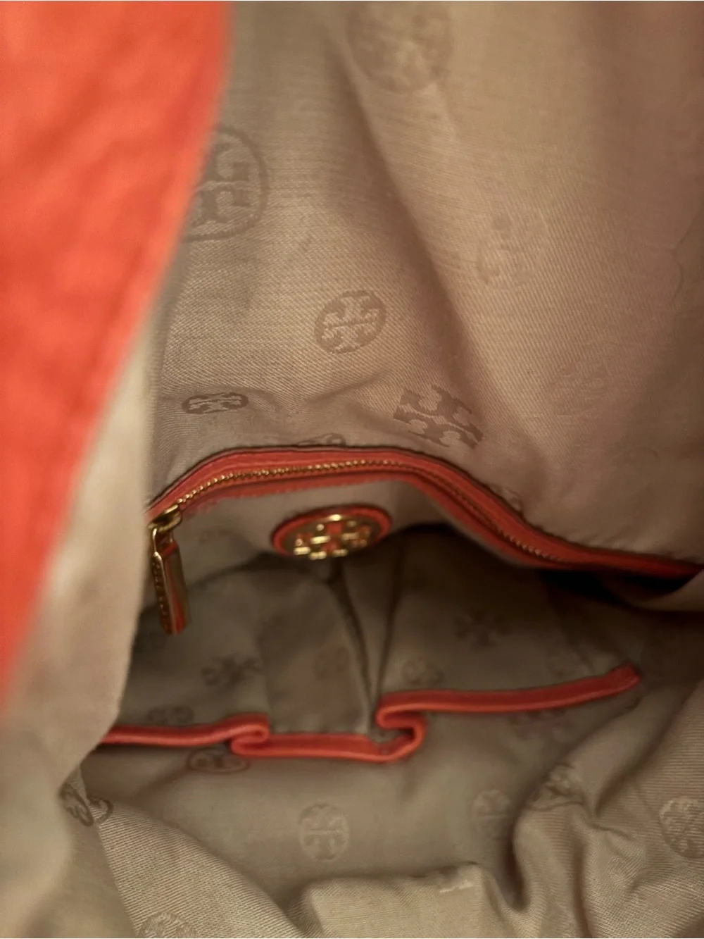 Tory Burch Coral Pink Leather Shoulder Bag with Logo Accent and Adjustable Strap